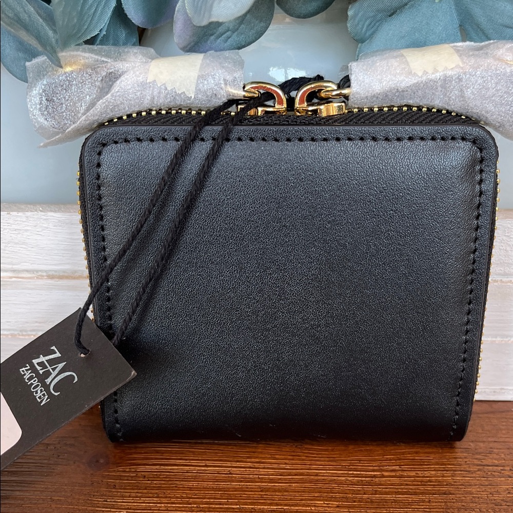 NWT ZAC Zac Posen Black Leather Eartha Zipped Small Wallet - Picture 3 of 5